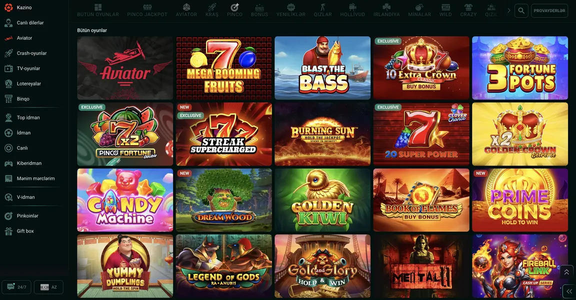 Pinko kazino oyunlar və slot təklifləri